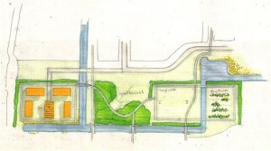 tekenontwerp van model B met bebouwing
