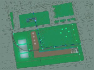 ontwerptekening van het ontwerp bij nacht