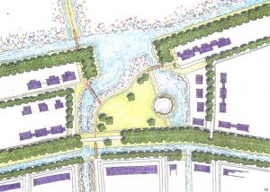 tekening van het ontwerp van een buurtpark