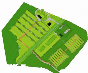 ontwerptekening van de relatie tussen omliggende bos en begraafplaats