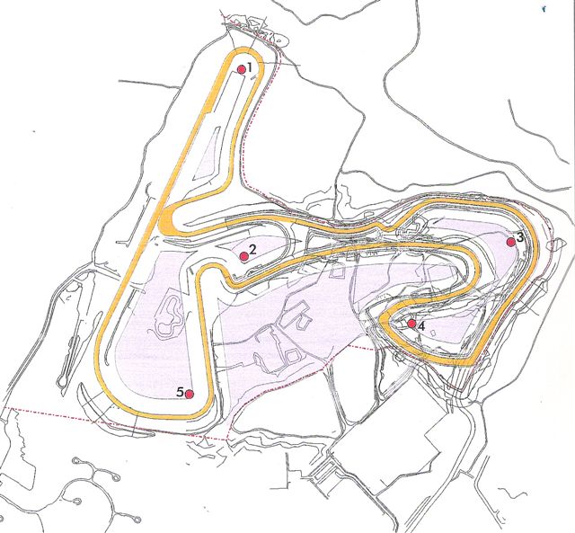 tekening van het parcours met windturbines