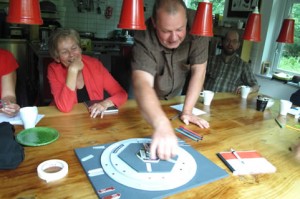 iemand werkt met de praat-pizza